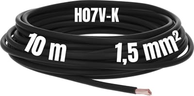 Kalitec 10 meter H07V-K 1,5 mm² zwarte bedradingskabel I kernkabel flexibel I PVC enkelader I meeraderig 1,5mm2 I bedrading fijnaderig I enkele kabel I kabel massief I schakeldraad