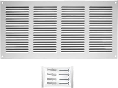 Ventilatiegrille Metaal - Ventilatierooster Afdekking - Luchtstroom Reguleren - Insectenbescherming - 400 x 200 mm - Wit