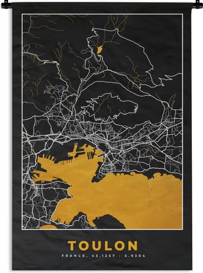 Wandkleed - Wanddoek - Plattegrond – Kaart – Stadskaart – Frankrijk – Toulon - 120x180 cm - Wandtapijt