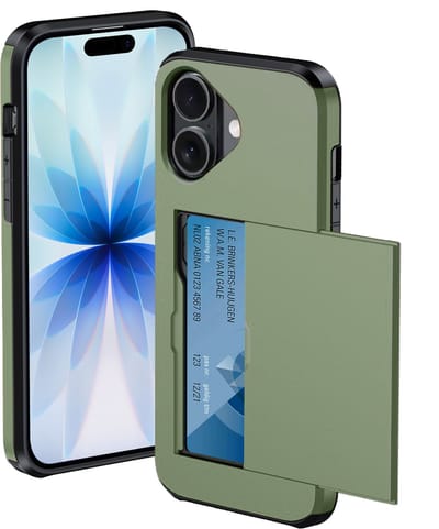 Hoesje Geschikt voor iPhone 17 Hoesje Met Pasjeshouder Hard Case Met Kaarthouder - Hoes Geschikt voor iPhone 17 Hoesje Pashouder Case - Donkergroen