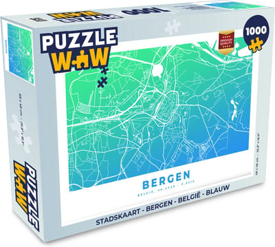 Puzzel Stadskaart - Bergen - België - Blauw - Legpuzzel - Puzzel 1000 stukjes volwassenen - Plattegrond
