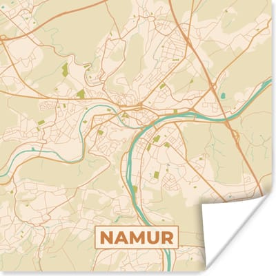 Poster Kaart - Vintage - Plattegrond - Namur - Stadskaart - 100x100 cm XXL