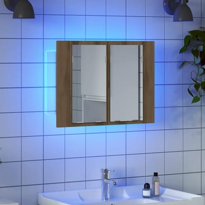vidaXL - Spiegelkast - LED - 60x12x45 - cm - bewerkt - hout - artisanaal - eikenkleur