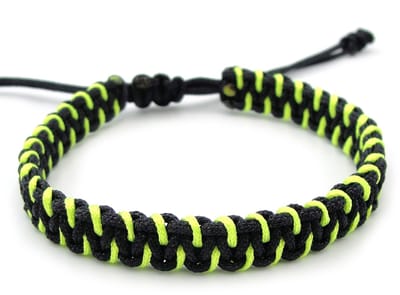 Geknoopte nylon herenarmband 18-22 cm zwart en fluor geel