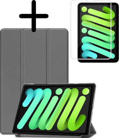 Hoesje Geschikt voor Apple iPad Mini 7 (2024) - 8.3 inch - 7e Generatie - Met Screenprotector - Trifold Bookcase - Hard Cover - Hardcover Book Case - Tablet Hoes - Grijs