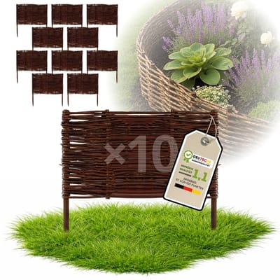 Floranica Set van 10 Bedrand van wilgenhout 40 cm x 50 cm Wilgenhek insteekhekwerk Tuinafscheiding van wilg Wilgenvlechtwerk Tuinhek Gazonrand Palissade van wilgentenen