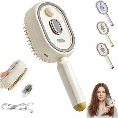 2-in-1 Elektrische Stoomborstel met Sprayfunctie - Luchtkussenkam - Elektrische massagekam - Oplaadbare Draadloze Haarborstel - Anti-Klit Borstel met Waterreservoir - Fijne Nevel & Ontwarring - Voor Krullend & Stijl Haar - Beige
