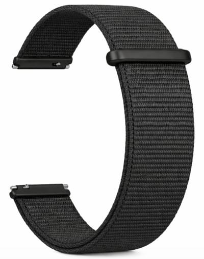 Kiraal - Premium Luxe Nylon Horlogebandje - Ademend Geweven Nylon - 20mm - Zwart - Smartwatch bandje - Universeel