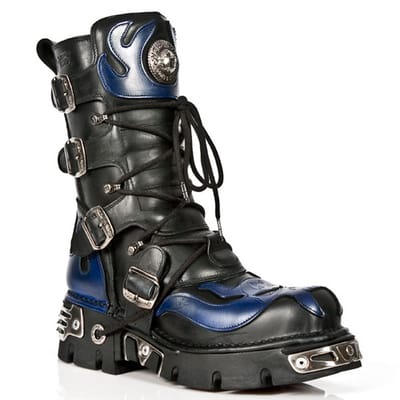 New Rock Unisex Zwart/Blauw Leer Gothic Biker Skull Boots-107-C5