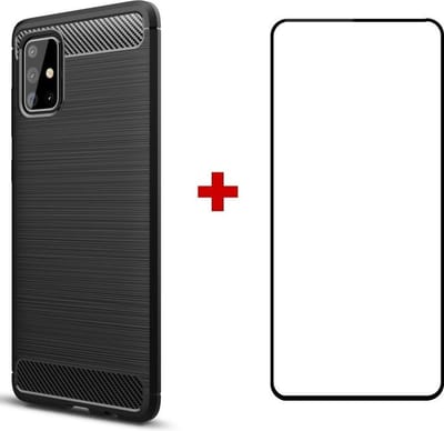 Silicone gel zwart hoesje Telefoonhoesje geschikt voor Samsung Galaxy A71 met full cover glas screenprotector