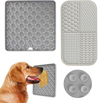 Famanu – Likmatten voor Katten en Hond - Langzame Voerbak met Zuignap - BPA-vrij - Training en Verzorging - Grijs