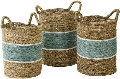 J-Line mand Gestreept - zeegras - naturel/turkoois - set van 3