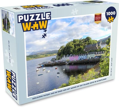 Puzzel Gekleurde huisjes aan de rand van het water op het eiland Skye in Schotland - Legpuzzel - Puzzel 1000 stukjes volwassenen