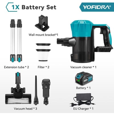 YOFIDRA Borstelloze 1800W Stofzuiger 30KPa 1.5L Draagbaar Krachtige Zuigkracht Huishoudelijke Schoonmaakgereedschap Voor Makita 18V Batterij Pin 1xBattety-EU Plug
