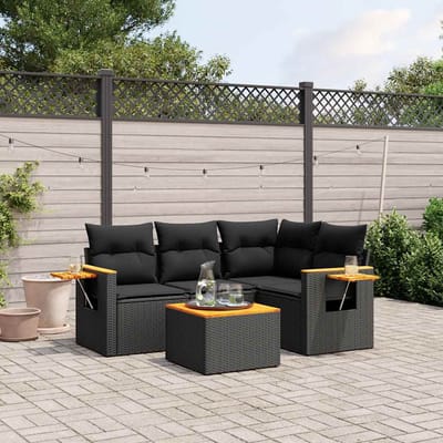 vidaXL - 5-delige - Loungeset - met - kussens - poly - rattan - zwart