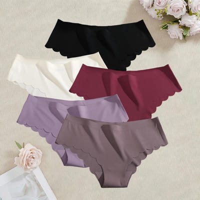 5 STUKS Naadloze Zijden Slips Sexy Ondergoed Voor Dames Middenhoge Taille Comfortabele Meisjes Zijden Slip Vrouwen Ondergoed Dames Lingerie M&Set black