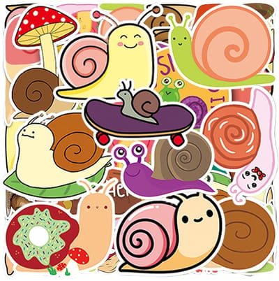 Dailygoods- Slakkenstickers 100 Vellen - Waterdichte Stickers - Zelfklevend PVC - Veelkleurige Cartoon Stickers - Geschikt voor Skateboards - Maat 5,5-8,5 cm