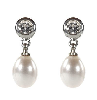 Zoetwater parel oorbellen Liwa - oorstekers - echte parels - wit - stras stenen - zilver - luxe sieraden zakje - parel oorbellen dames - oorknopjes
