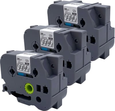 DULA Brother Compatible label tape- Tze-161 - 3 cassettes - Brother P-Touch - Zwart op transparant - 36mm x 8m