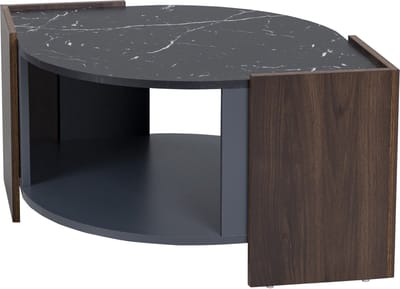 REDOM Nestbare salontafel set 2-delig — modern zwart metalen frame, marmerlook & glas tafelbladen met lade en goudgreep