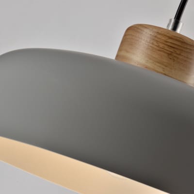QUVIO Hanglamp Scandinavisch / Plafondlamp / Sfeerlamp / Leeslamp / Eettafellamp / Verlichting / Slaapkamer lamp / Slaapkamer verlichting / Keukenverlichting / Keukenlamp - Rond van metaal en hout - Diameter 30 cm - Grijs en bruin