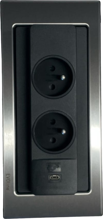 Evoline backflip rvs 2x stopcontact en USB-A lader