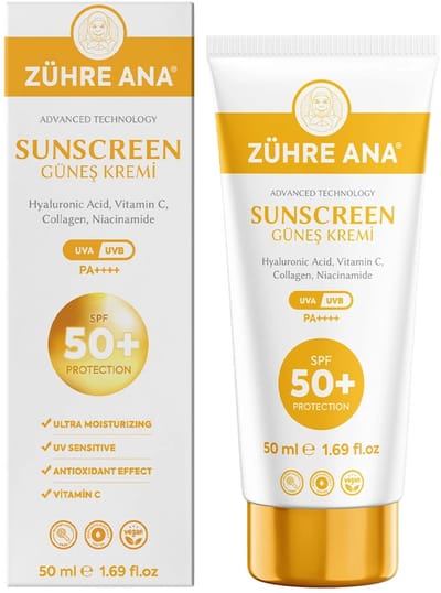 Zühre Ana® SPF 50+ Zonnebrandcrème met Vitamine C, Hyaluronzuur en Collageen – 50 ml Ultieme Bescherming en Hydratatie