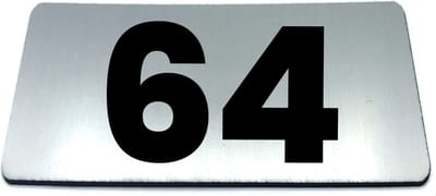 Nummerplaatje 64 - 80 x 50 x 1,6 mm - RVS-look geborsteld - Incl. 3M-tape | Nummerbordje - Deur en kamernummer - brievenbusnummers - Gratis verzending - 5 jaar garantie | Gratis Verzending