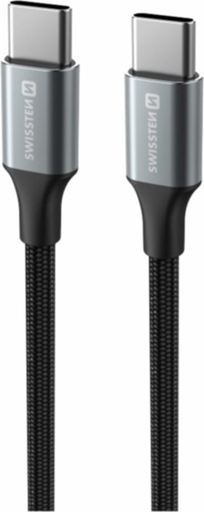 Swissten Gevlochten USB-C naar USB-C kabel - 1.5M - Geschikt voor o.a. Samsung, Apple iPhone 15,16 & iPad - Versie 2.0 - Zwart