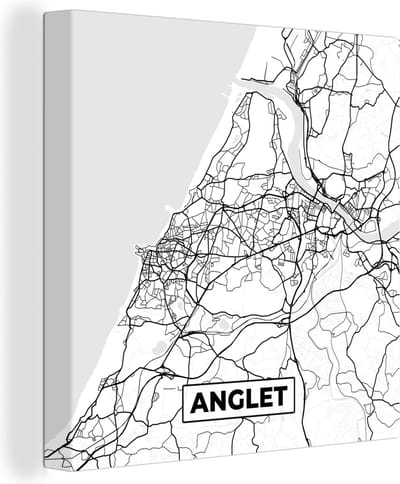 Canvas Schilderij Anglet - Kaart – Stadskaart – Frankrijk – Plattegrond - Zwart wit - 20x20 cm - Wanddecoratie
