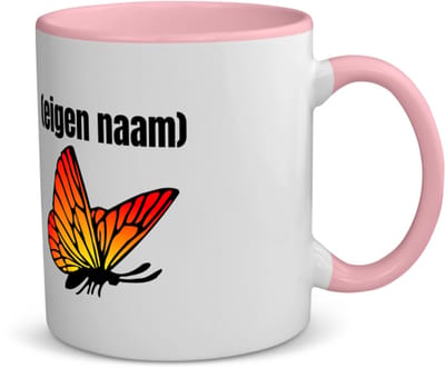 Akyol - oranje vlinder met eigen naam koffiemok - theemok - roze - Vlinder - dieren liefhebber - iemand die houdt van vlinders - verjaardag - cadeau - kado - geschenk - 350 ML inhoud