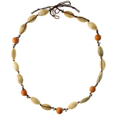 Behave - Lange ketting met bruine en crèmekleurige kralen - 80 cm