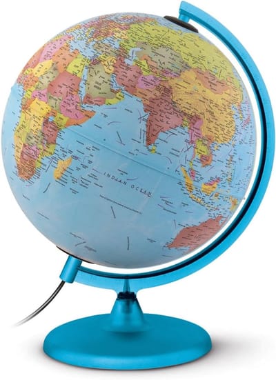 SVN® Wereldbol met Verlichting - Globe - Wereldbol Kinderen - 33cm diameter - met houten voet - Multicolor - 34cm x 34cm x 22cm; 900g