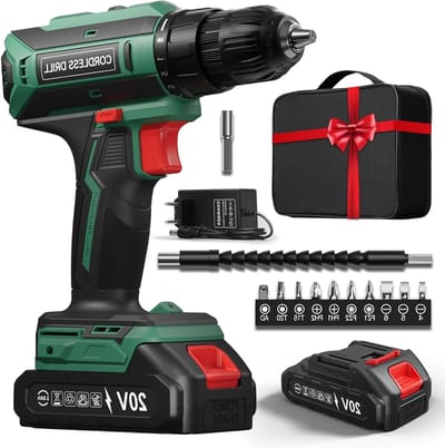 Draadloze Accuschroefmachine 20 V, 42 Nm Koppel, 2 Snelheden, LED Verlichting, Ideaal voor Klussen en Reparaties, Inclusief 25 + 1 Opzetstukken, 2000 mAh Batterij, 10 mm Boorhouder
