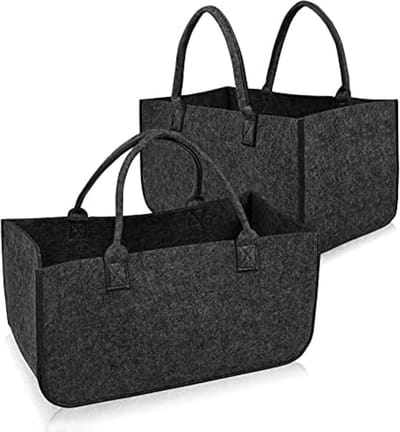 Vilten tassen, shopper, 2 stuks, brandhouttas, vilt voor haardhout, brandhoutmand, vilten tas, opvouwbaar, draagbare vilten mand, met hengsels, voor brandhout, kranten, tot 30 kg