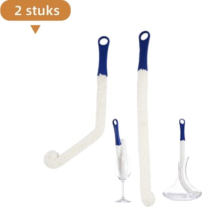 2-delige wijnborstel voor glazen - Multifunctionele wijnborstel - Glazenborstel - Karafborstel - Wit