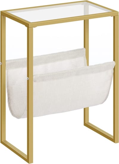 Slanke Bijzettafel - Kleine Salontafel - Woonkamer Slaapkamer - Stoffen Tijdschrift Houder - 40x24x54.5 cm - Goud