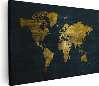 Artaza Canvas Schilderij Wereldkaart - 30x20 cm - Klein - Wanddecoratie Japandi - Muurdecoratie Woonkamer - Kamer Accessoires