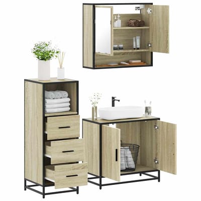 vidaXL - 3-delige - Badkamermeubelset - bewerkt - hout - sonoma - eikenkleurig