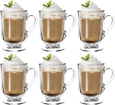 Stellar Koffieglazen - set van 6, 300 ml - Theeglazen van glas - Glühweinglazen - Drinkglazen voor Thee - Koffie - Irish Coffee - Koffiekopjes met handvat - Cappuccino glazen - Dessertglazen