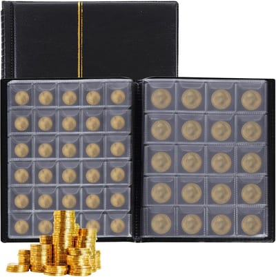 Thijox - 250 Vakken Muntenalbum 21,8 x 16,8 cm - Lederen Muntenverzamelhouder met 10 Pagina's voor Munten, Postzegels, Souvenirmunten, Medailles en Ba