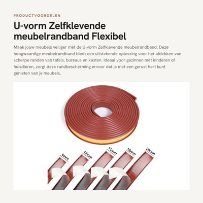 Dailygoods- Meubelrandband U-vorm - 5 meter - TPE - Flexibel - Stootrand - Randbescherming Rubber - Ideaal voor scherpe randen