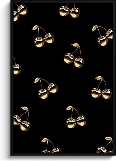 Fotolijst inclusief poster - Posterlijst 80x120 cm - Posters - Patroon - Kersen - Goud - Chrome - Foto in lijst - Keuken decoratie muur - Wanddecoratie accessoires - Muurdecoratie - Schilderijen