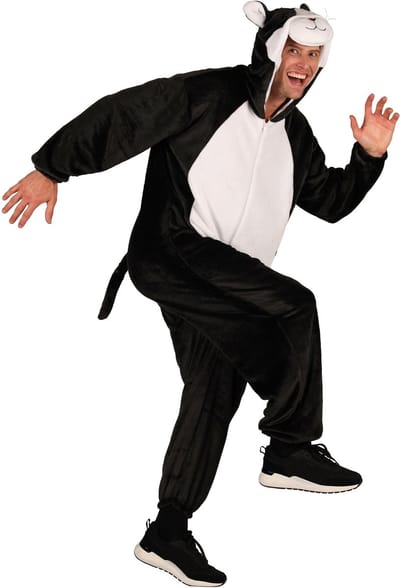 Dieren Kostuum Poes Volwassenen - Pluche - Dieren Onesie - Carnaval - Verkleedkleren Damen En Heren - Zwart/Wit - Maat M/L