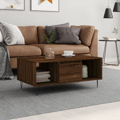 vidaXL - Salontafel - 90x50x36,5 - cm - bewerkt - hout - bruin - eikenkleur