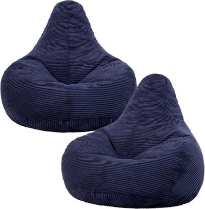 Zitzak Fauteuil Set van 2 - Marineblauw Corduroy - Ergonomisch en Draagbaar voor Woonkamer en Slaapkamer
