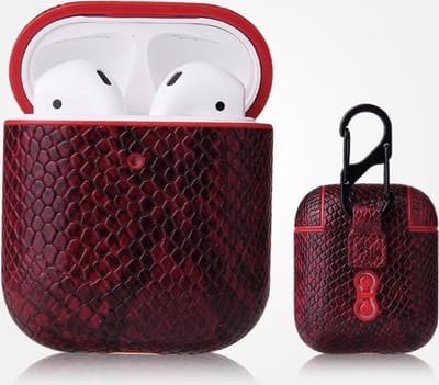 AirPods hoesjes van By Qubix - AirPods 1/2 hoesje PU Leer Slangenleer - Rood Airpods Case Hoesje voor Airpods Airpods 1 Airpods 2 Hoes
