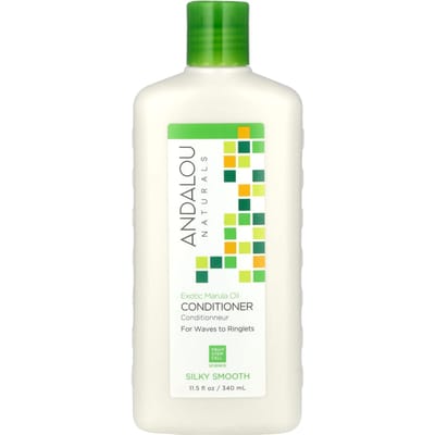 Andalou Naturals, Après-shampoing, Soyeux et lisse, Ondulations en boucles, Huile de marula exotique, 325 ml (340ml) white