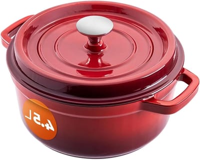 Gietijzeren pan - Stoofpan braadpan - Langzaam garen - Aromabehoudend deksel - 45 liter - Rood