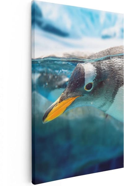 Artaza Canvas Schilderij Pinguïn Onderwater - 20x30 cm - Klein - Wanddecoratie Zee - Muurdecoratie Dieren - Kamer Accessoires